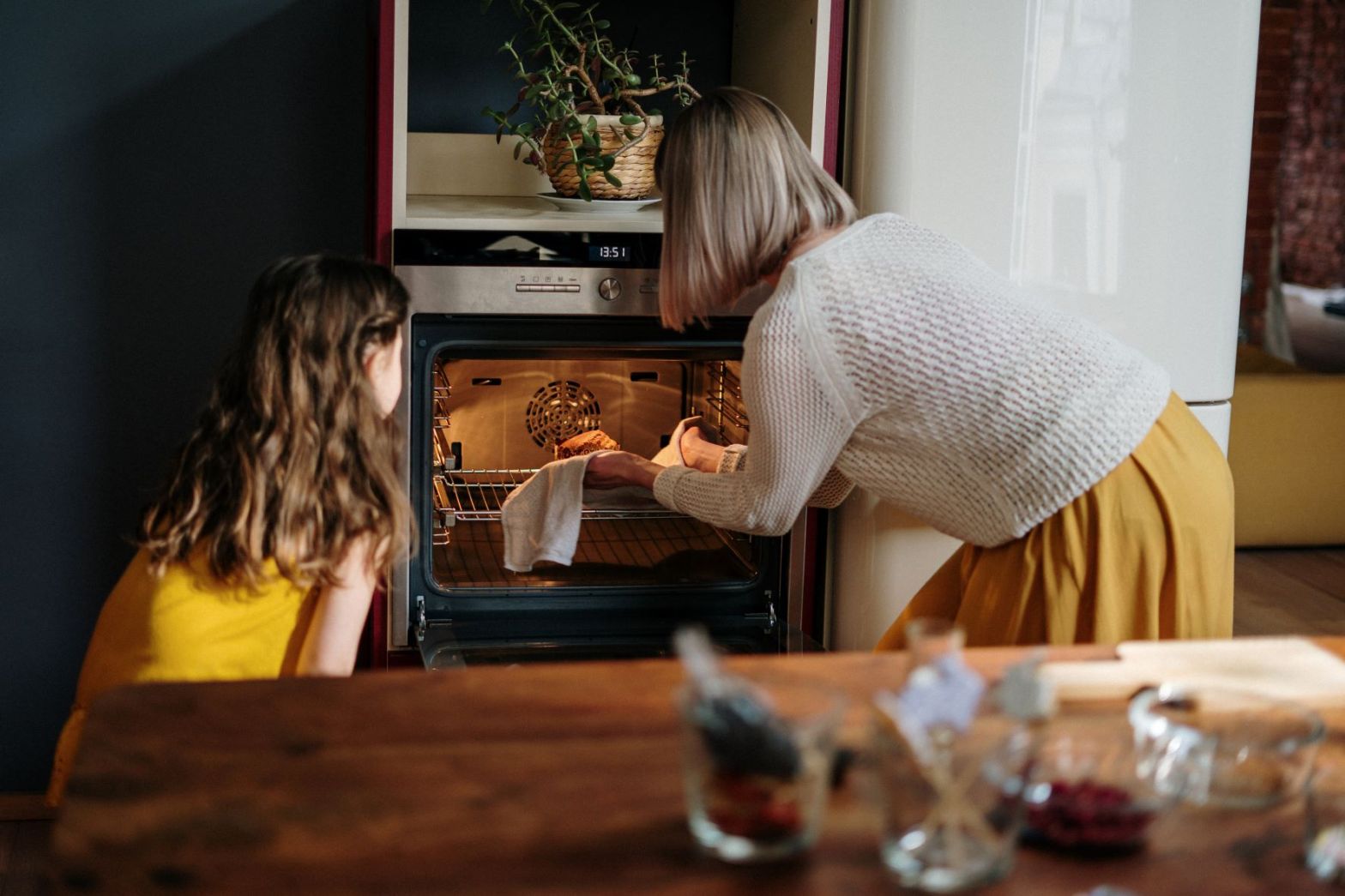 mom and daughter baking